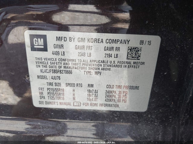 Aukcja sprzedaży 2015 Buick Encore Convenience, vin: KL4CJFSB5FB270666, numer aukcji: 44761852