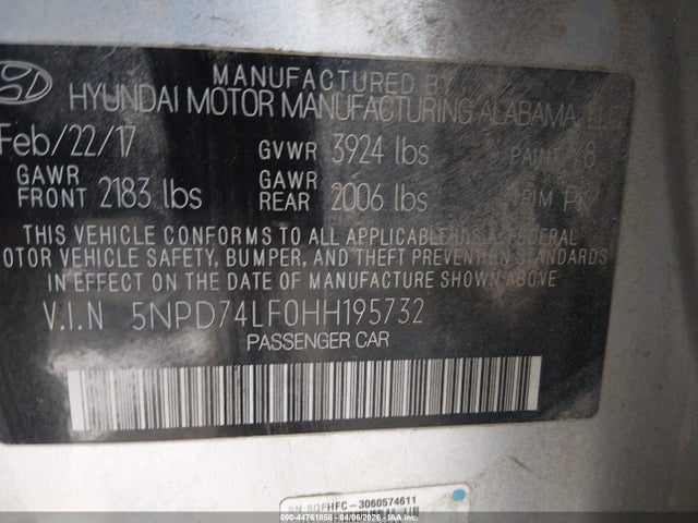 5NPD74LF0HH195732 Hyundai ELANTRA SE
