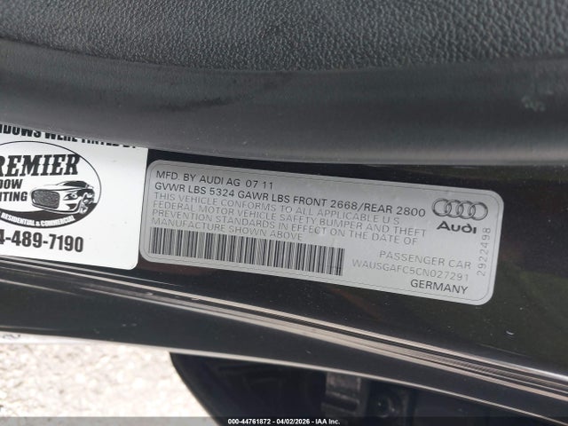 Aukcja sprzedaży 2012 Audi A7 Premium, vin: WAUSGAFC5CN027291, numer aukcji: 44761872