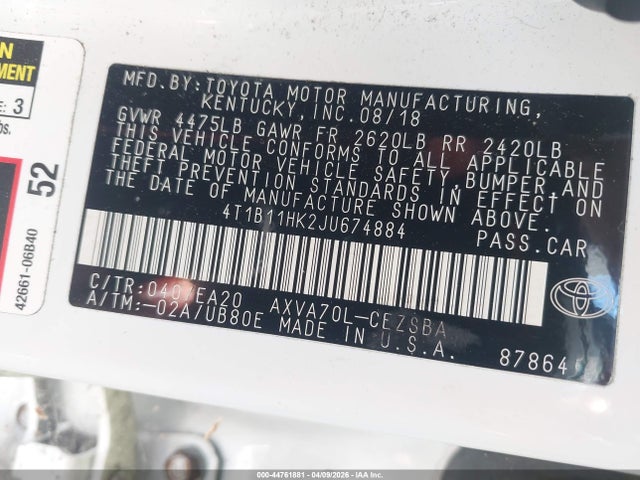 4T1B11HK2JU674884 Toyota CAMRY SE