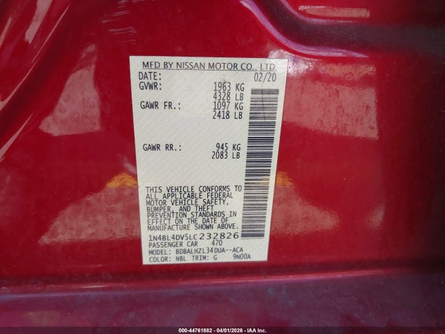 1N4BL4DV5LC232826 Nissan Altima Sv Fwd
