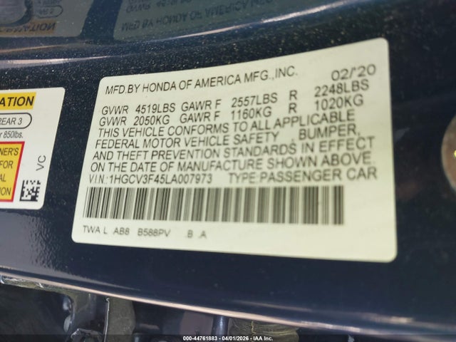 Продаж на аукціоні авто 2020 Honda Accord Hybrid Ex, vin: 1HGCV3F45LA007973, номер лоту: 44761883