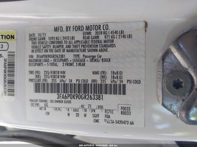 Ford Fusion Titanium 2016 3FA6P0K90GR263381 Image 9