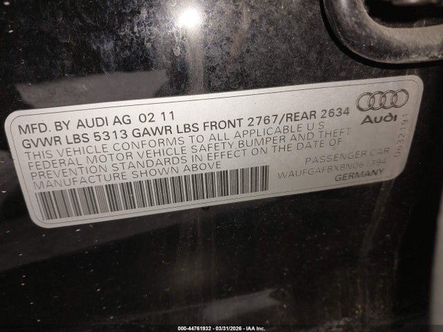 Aukcja sprzedaży 2011 Audi A6 3.0 Premium, vin: WAUFGAFBXBN061394, numer aukcji: 44761932