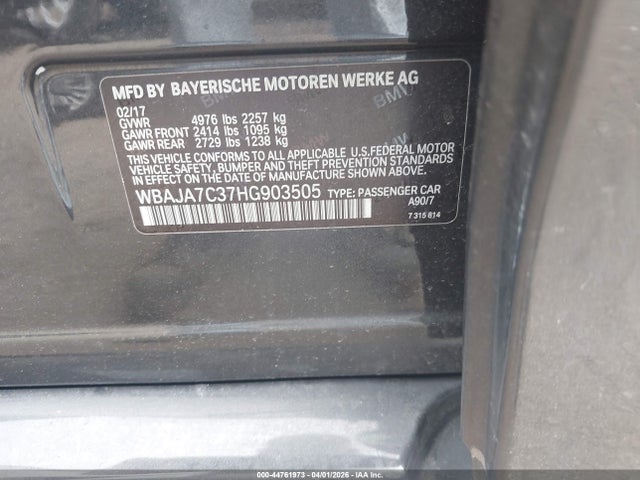 2017 Bmw 530i Xdrive მანქანა იყიდება აუქციონზე, vin: WBAJA7C37HG903505, აუქციონის ნომერი: 44761973