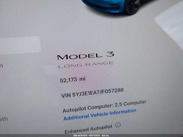 Aukcja sprzedaży 2018 Tesla Model 3 Long Range/mid Range, vin: 5YJ3E1EA7JF057286, numer aukcji: 44761978