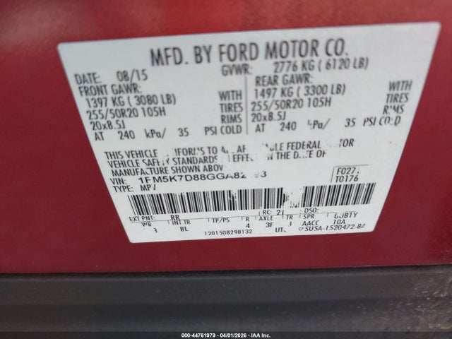 Продаж на аукціоні авто 2016 Ford Explorer Xlt, vin: 1FM5K7D88GGA82498, номер лоту: 44761979