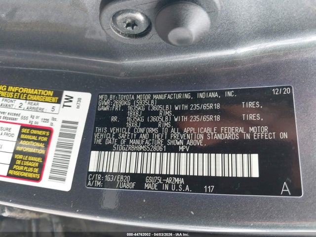 Toyota Highlander Xle 2021 5TDGZRBH8MS528061 Image 9