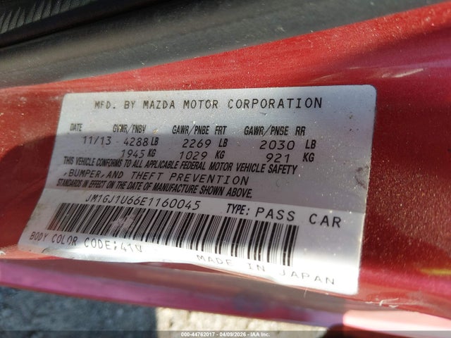 Aukcja sprzedaży 2014 Mazda Mazda6, vin: JM1GJ1U66E1160045, numer aukcji: 44762017