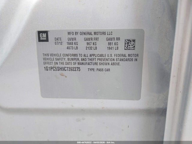2012 CHEVROLET CRUZE 1G1PC5SH9C7392275 Photo 8