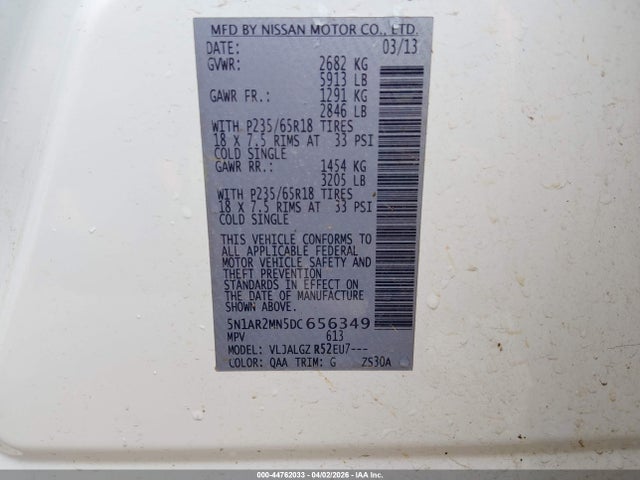 Aukcja sprzedaży 2013 Nissan Pathfinder Sl, vin: 5N1AR2MN5DC656349, numer aukcji: 44762033