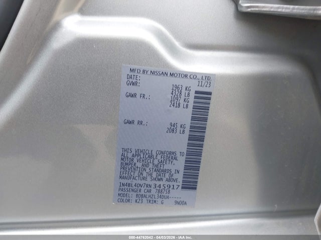 44762042 :رقم المزاد ، 1N4BL4DV7RN345917 vin ، 2024 Nissan Altima Sv Fwd مزاد بيع