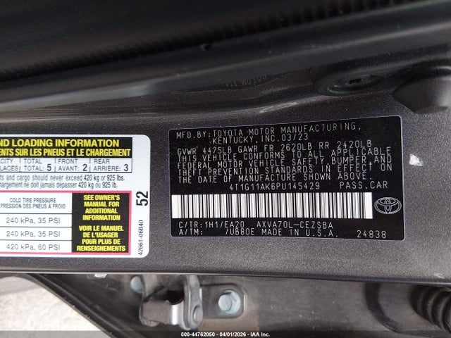Aukcja sprzedaży 2023 Toyota Camry Se, vin: 4T1G11AK6PU145429, numer aukcji: 44762050