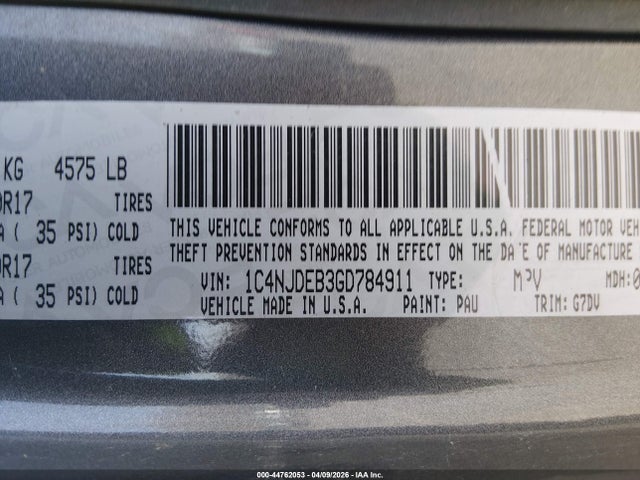 Aukcja sprzedaży 2016 Jeep Compass Latitude, vin: 1C4NJDEB3GD784911, numer aukcji: 44762053