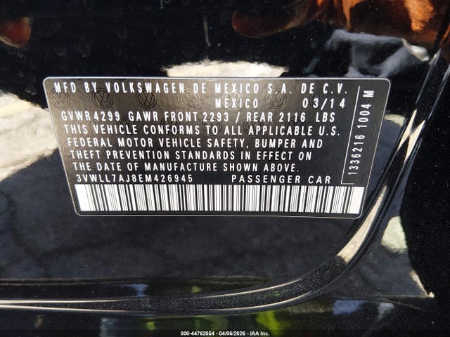 Aukcja sprzedaży 2014 Volkswagen Jetta 2.0l Tdi, vin: 3VWLL7AJ8EM426945, numer aukcji: 44762054