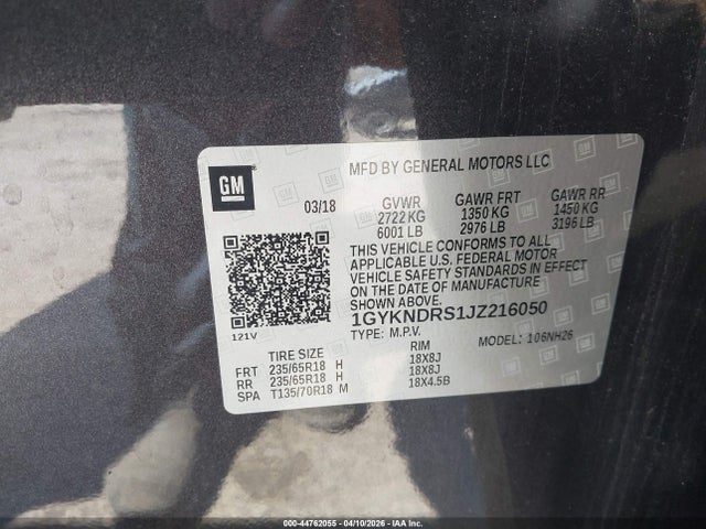 44762055 :رقم المزاد ، 1GYKNDRS1JZ216050 vin ، 2018 Cadillac Xt5 Luxury مزاد بيع