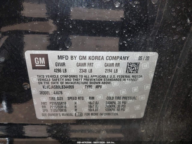 2020 Buick Encore Fwd Preferred მანქანა იყიდება აუქციონზე, vin: KL4CJASB9LB344959, აუქციონის ნომერი: 44762066