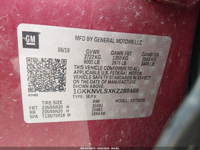 Продажа на аукционе авто 2019 Gmc Acadia Slt-1, vin: 1GKKNVLSXKZ288469, номер лота: 44762073