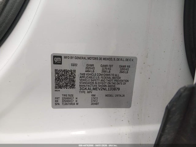 Aukcja sprzedaży 2022 Gmc Terrain Fwd Sle, vin: 3GKALMEV2NL133879, numer aukcji: 44762088