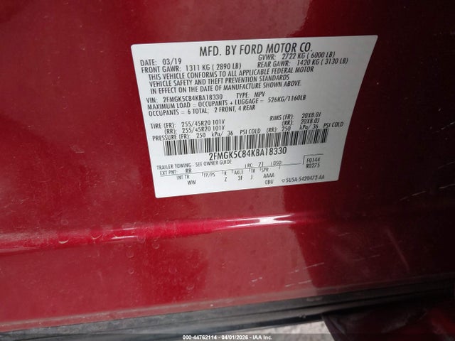 Aukcja sprzedaży 2019 Ford Flex Sel, vin: 2FMGK5C84KBA18330, numer aukcji: 44762114