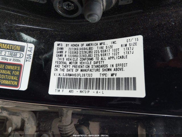 Aukcja sprzedaży 2015 Honda Cr-v Ex, vin: 5J6RM4H50FL097303, numer aukcji: 44762121