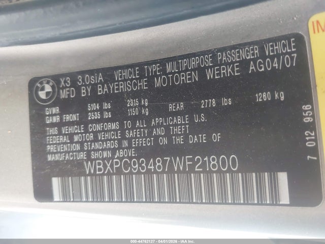 2007 BMW X3 WBXPC93487WF21800 Photo 8
