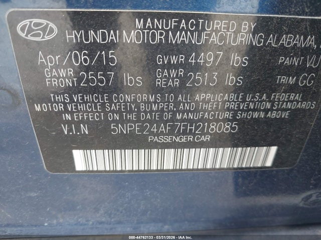 2015 HYUNDAI SONATA 5NPE24AF7FH218085 Photo 8