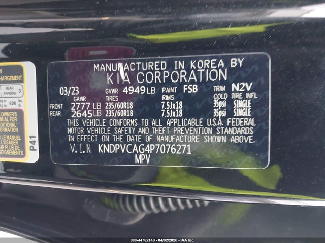 44762140 :رقم المزاد ، KNDPVCAG4P7076271 vin ، 2023 Kia Sportage Hybrid Ex مزاد بيع