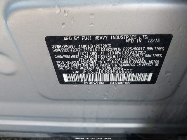 Продаж на аукціоні авто 2016 Subaru Forester 2.5i Premium, vin: JF2SJADC8GH508066, номер лоту: 44762160