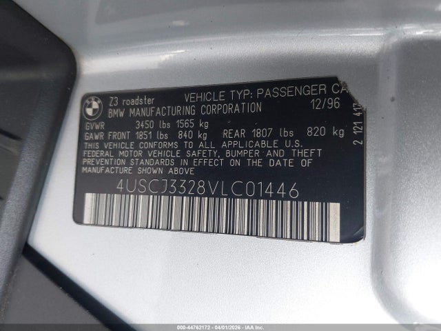 Продаж на аукціоні авто 1997 Bmw Z3 2.8l Roadster, vin: 4USCJ3328VLC01446, номер лоту: 44762172
