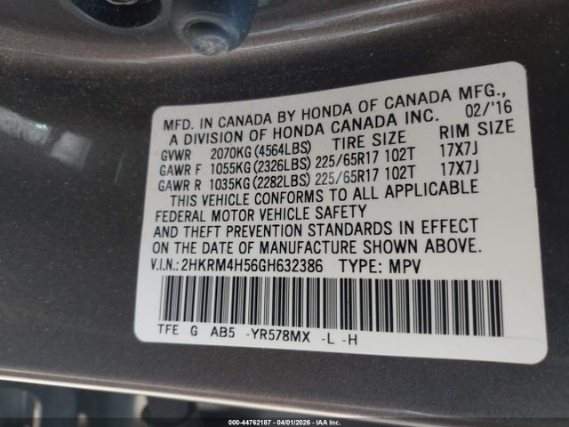 Honda CR-V EX 2016 2HKRM4H56GH632386 Image 9