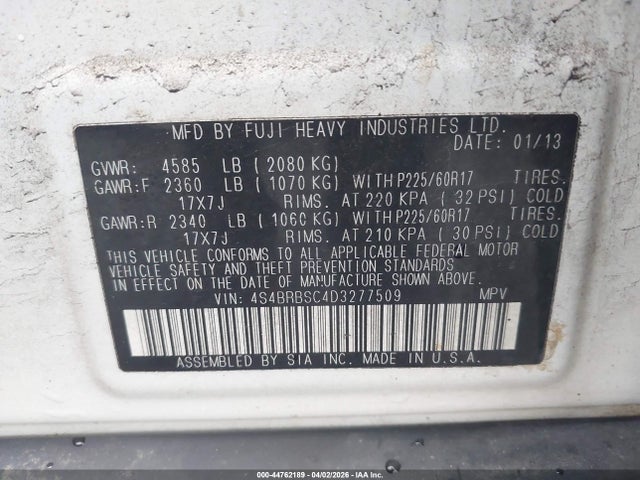 Продажа на аукционе авто 2013 Subaru Outback 2.5i Limited, vin: 4S4BRBSC4D3277509, номер лота: 44762189
