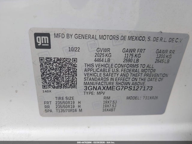 Продаж на аукціоні авто 2023 Chevrolet Equinox Fwd Rs, vin: 3GNAXMEG7PS127173, номер лоту: 44762204