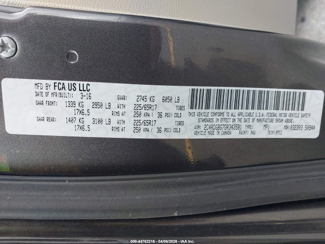 Aukcja sprzedaży 2016 Dodge Grand Caravan Se Plus, vin: 2C4RDGBG7GR343581, numer aukcji: 44762216
