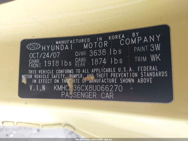 2008 HYUNDAI ACCENT KMHCM36CX8U066270 Photo 8