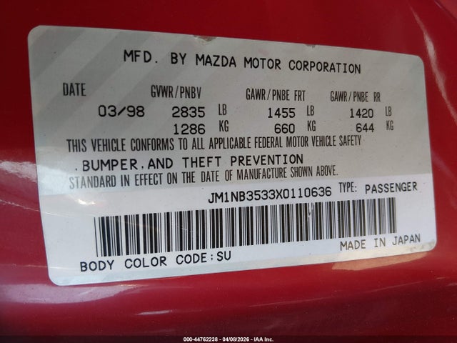 Aukcja sprzedaży 1999 Mazda Mx-5 Miata Leather Pkg/popular Equipment Pkg/sports Pkg/touring Pkg, vin: JM1NB3533X0110636, numer aukcji: 44762238