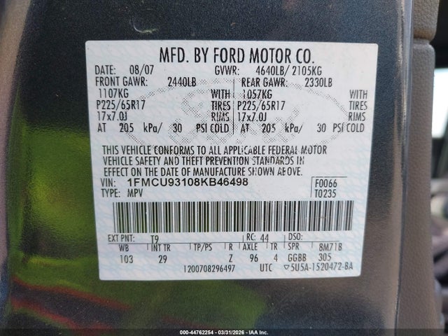 2008 FORD ESCAPE 1FMCU93108KB46498 Photo 8