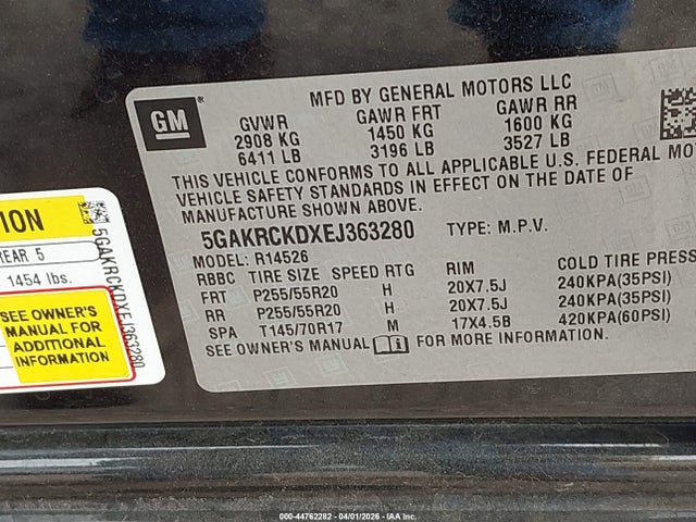 44762282 :رقم المزاد ، 5GAKRCKDXEJ363280 vin ، 2014 Buick Enclave Premium مزاد بيع
