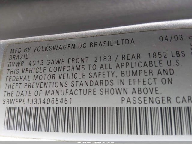Продаж на аукціоні авто 2003 Volkswagen Golf Gl Tdi, vin: 9BWFP61J334065461, номер лоту: 44762284