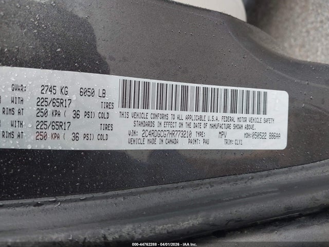 2017 Dodge Grand Caravan Sxt მანქანა იყიდება აუქციონზე, vin: 2C4RDGCG7HR773210, აუქციონის ნომერი: 44762288