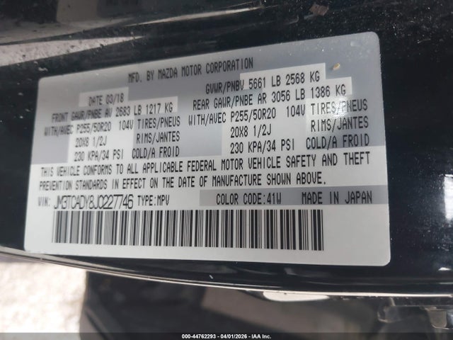 Продажа на аукционе авто 2018 Mazda Cx-9 Grand Touring, vin: JM3TCADY8J0227746, номер лота: 44762293