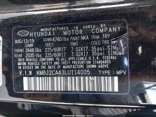 Продаж на аукціоні авто 2020 Hyundai Tucson Se, vin: KM8J2CA43LU114035, номер лоту: 44762306