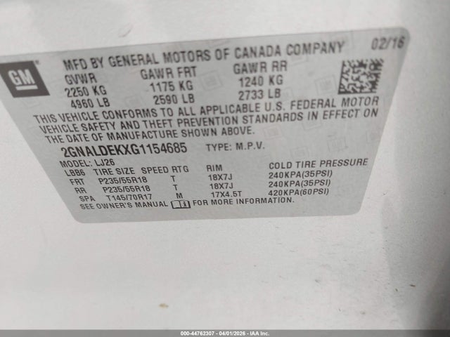 2GNALDEKXG1154685 Chevrolet Equinox Ltz