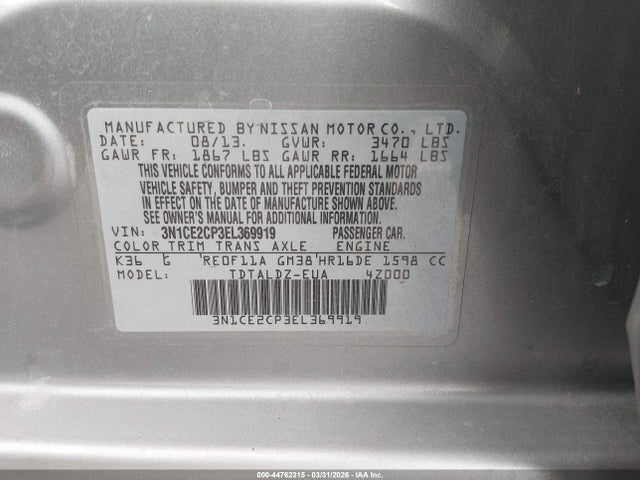 2014 Nissan Versa Note Sv მანქანა იყიდება აუქციონზე, vin: 3N1CE2CP3EL369919, აუქციონის ნომერი: 44762315