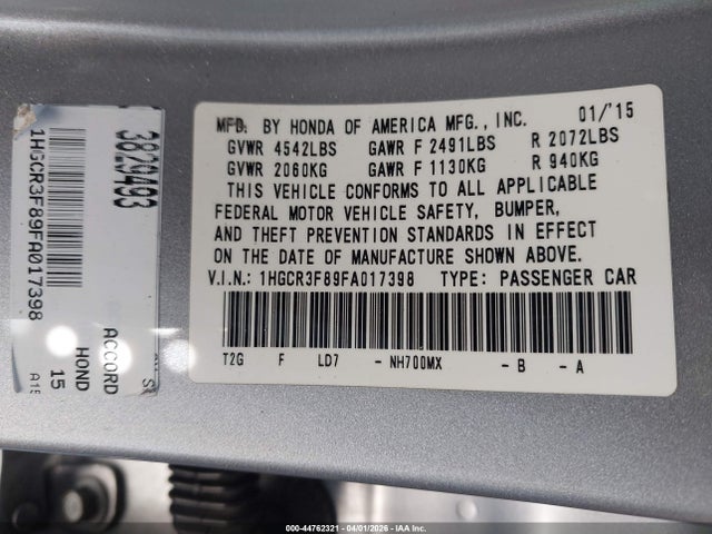 1HGCR3F89FA017398 Honda Accord Ex-l V-6