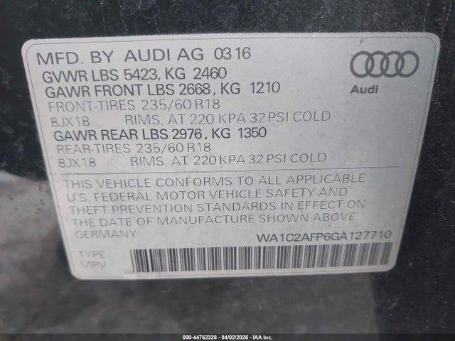 Aukcja sprzedaży 2016 Audi Q5 2.0t Premium, vin: WA1C2AFP6GA127710, numer aukcji: 44762328