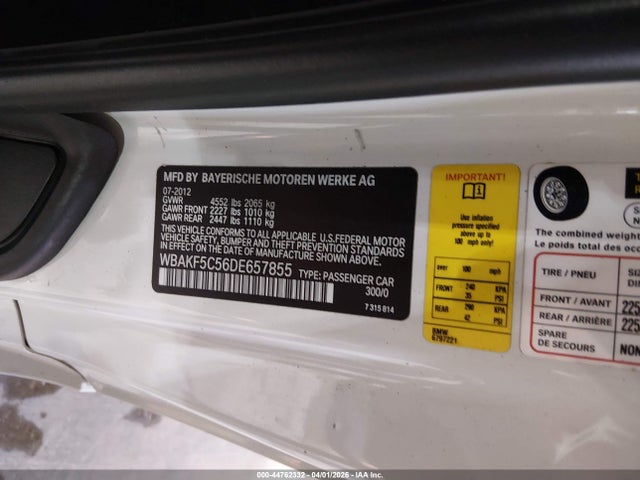 2013 Bmw 328i Xdrive მანქანა იყიდება აუქციონზე, vin: WBAKF5C56DE657855, აუქციონის ნომერი: 44762332