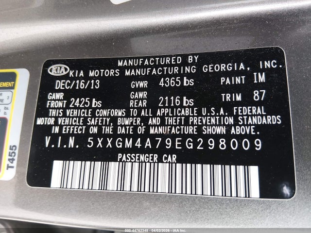 2014 Kia Optima Lx მანქანა იყიდება აუქციონზე, vin: 5XXGM4A79EG298009, აუქციონის ნომერი: 44762348