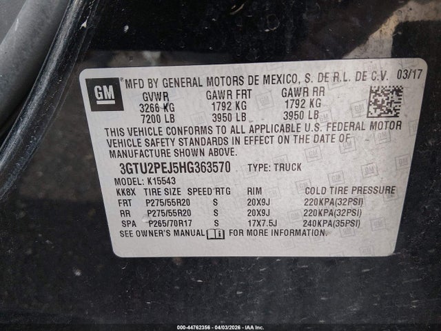 Продаж на аукціоні авто 2017 Gmc Sierra 1500 Denali, vin: 3GTU2PEJ5HG363570, номер лоту: 44762356