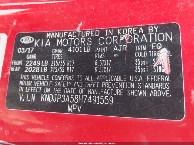 Aukcja sprzedaży 2017 Kia Soul +, vin: KNDJP3A58H7491559, numer aukcji: 44762375